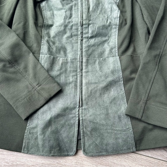 Avon  Olive Green Knit Sleeves Leather Jacket Full Zip - Picture 9 of 16